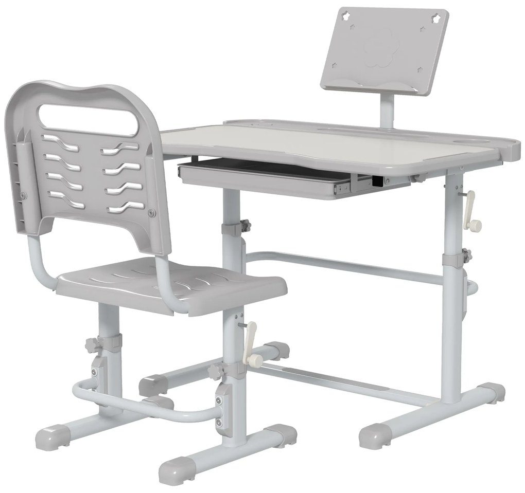 Conjunto de Secretária e Cadeira para Crianças com Altura Ajustável e Ângulo da Mesa Ajustável 80x50x82-104cm Cinza e Branco