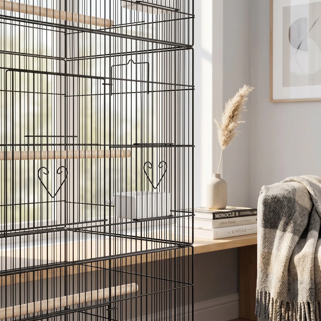 Gaiola para Aves, 77 x 46,5 x 141 cm, com Rodas, Preto