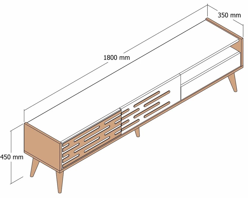 Móvel TV Valensiya – Nogueira/Branco/Mármore – 180x35x45 cm