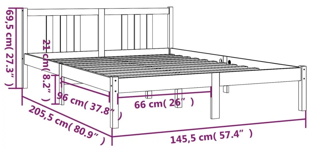 Estrutura de cama 140x200 cm madeira maciça branco