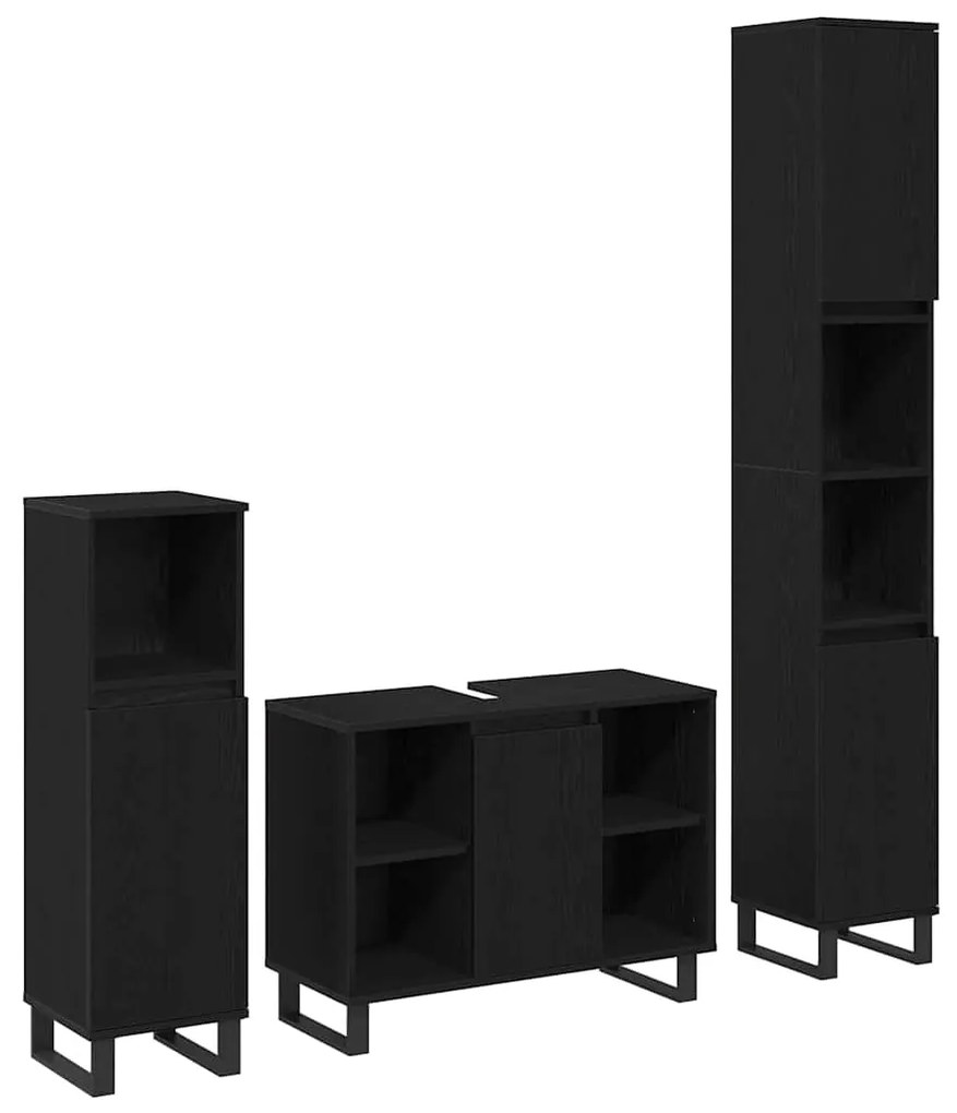 vidaXL Conjunto de Móveis para Banheiro 3 pcs Preto Madeira processada