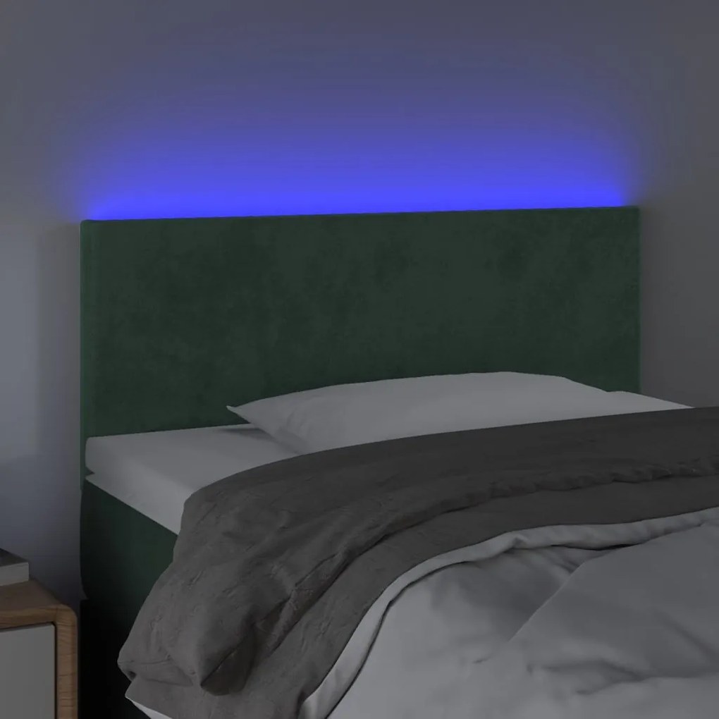 Cabeceira de cama c/ luzes LED veludo 80x5x78/88cm verde-escuro