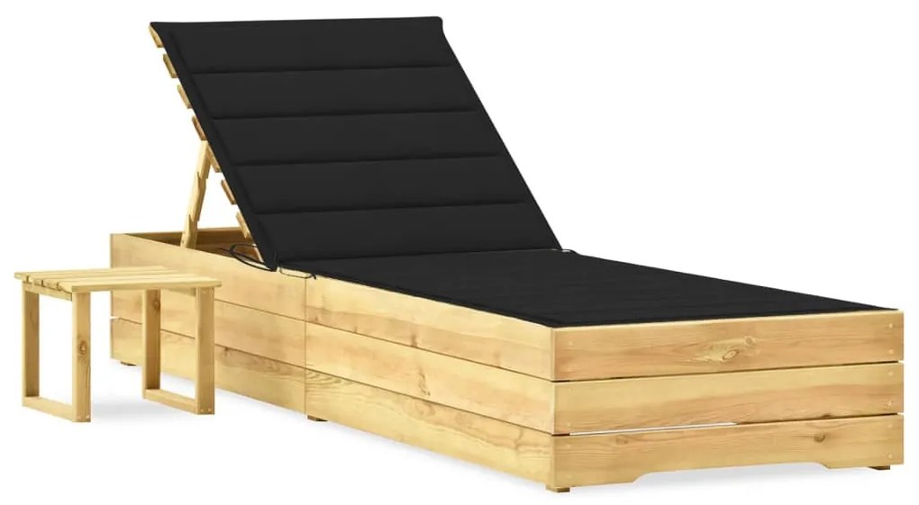 Espreguiçadeira de jardim com mesa e almofadão pinho impregnado