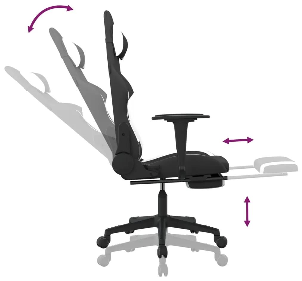 Cadeira de gaming com apoio de pés tecido preto e branco