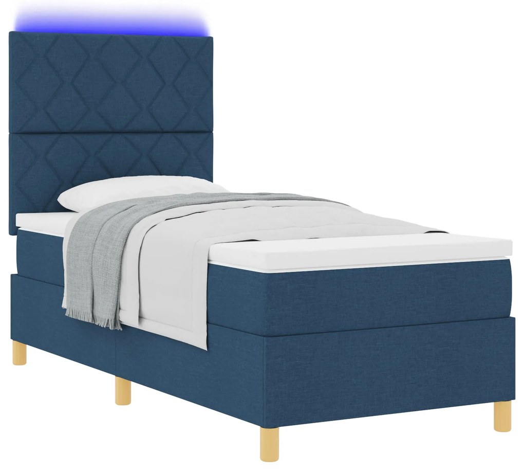 Cama Box com Colchão & LED Azul 90x200 cm Tecido