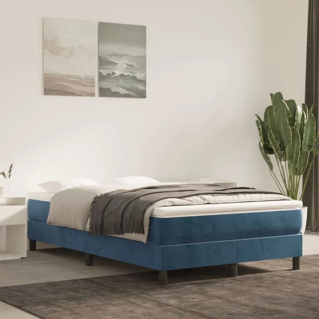 Cama boxspring com colchão 120x200 cm veludo azul-escuro