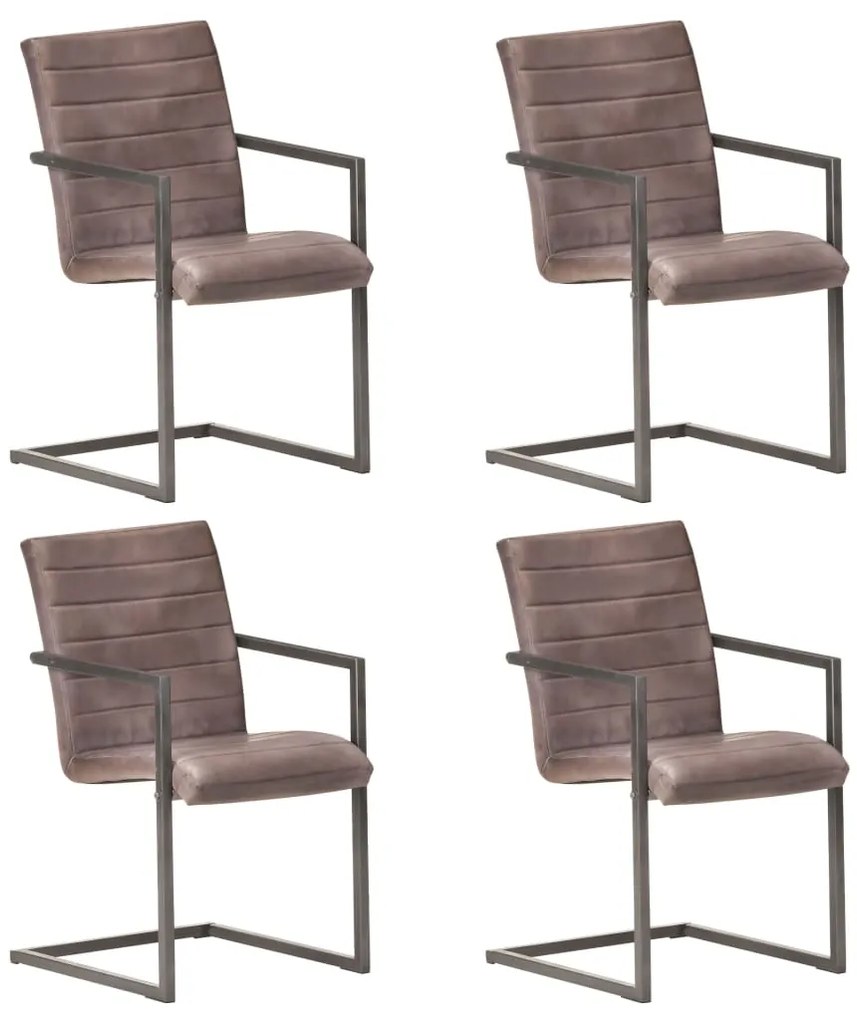 vidaXL Cadeiras de jantar cantilever 4 pcs couro genuíno castanho