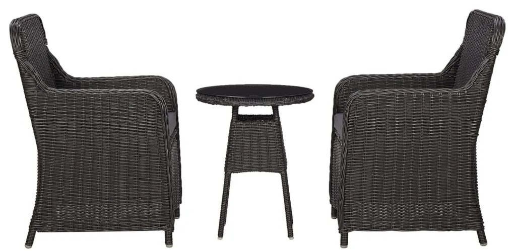 3 pcs conjunto bistrô de jardim com almofadões vime PE preto