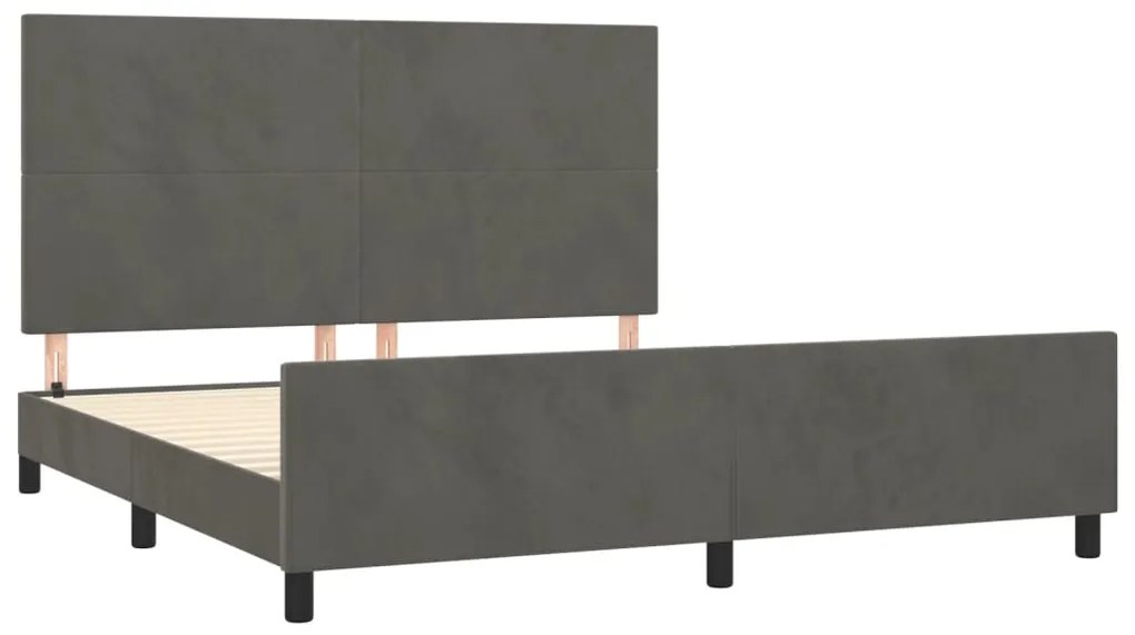 Estrutura de cama c/ cabeceira 180x200cm veludo cinzento-escuro