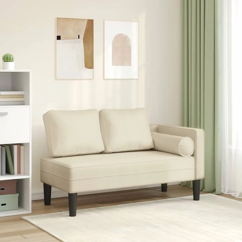 Chaise longue com almofadões couro artificial creme