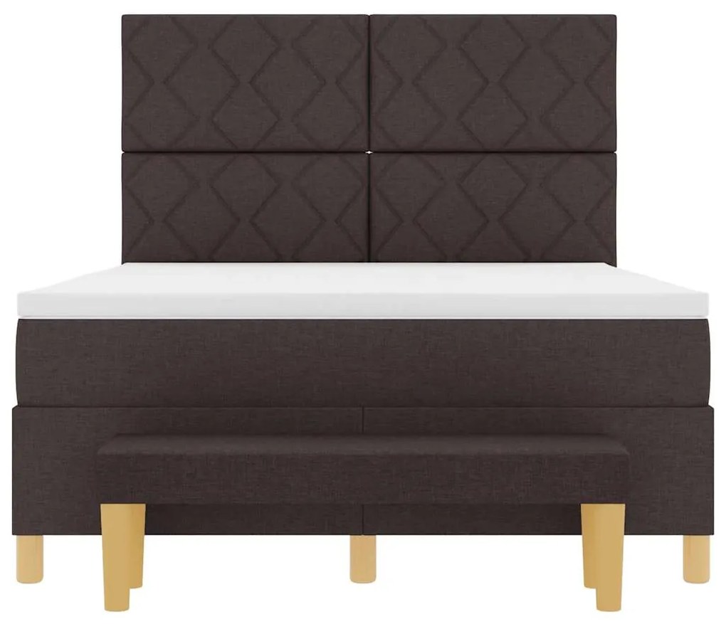 Cama Box Spring com Colchão &amp; Banco Castanho Escuro 140x200 cm Tecido