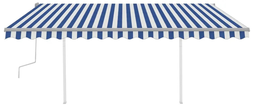 Toldo retrátil manual com luzes LED 4x3 m azul e branco