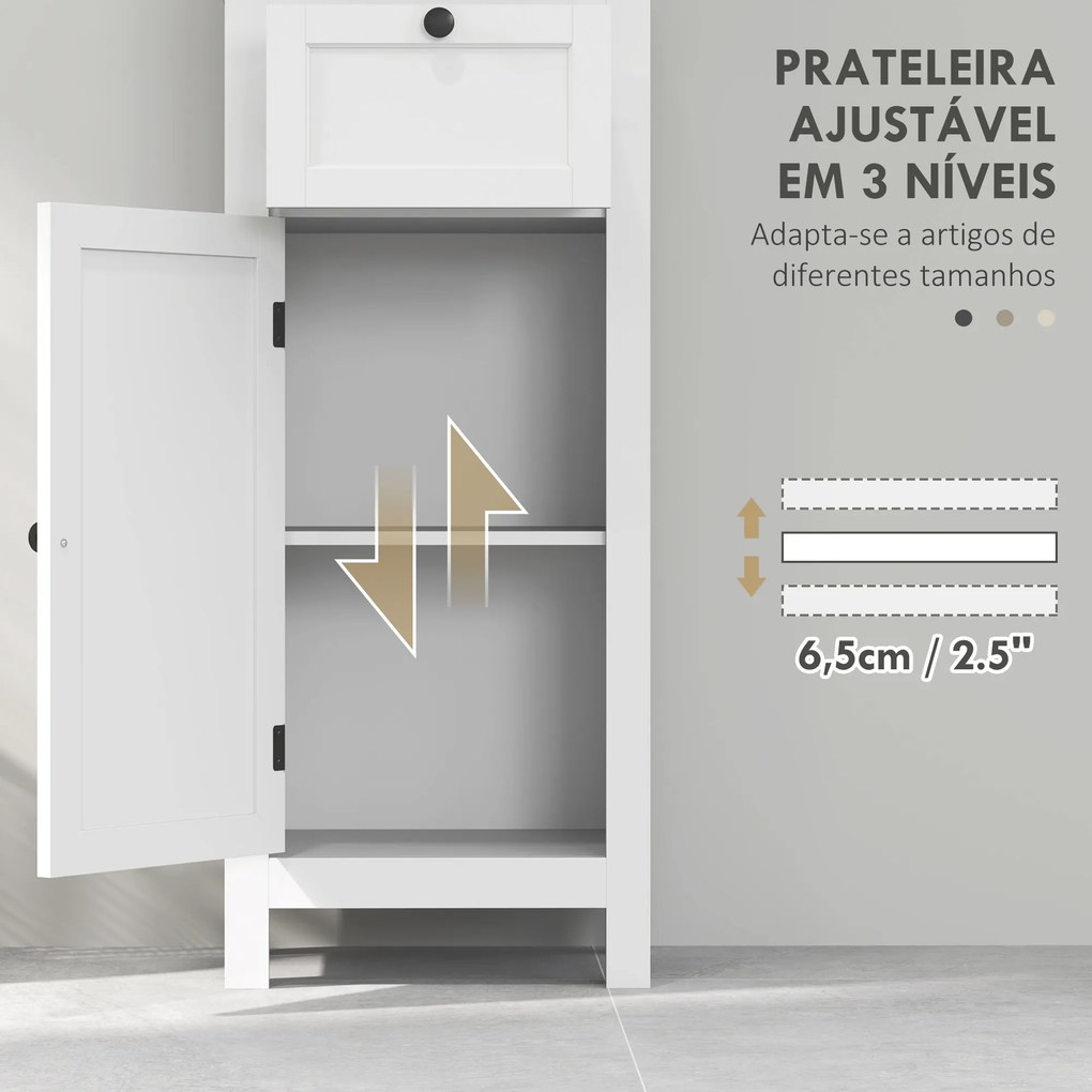 Coluna Casa de Banho Móvel Casa de Banho com Gaveta Porta Prateleira Ajustável e 2 Compartimentos 40x30x165 cm Branco