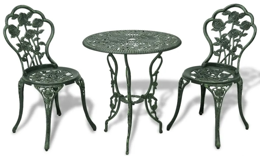 42164 vidaXL 3 pcs conjunto bistrô alumínio fundido verde