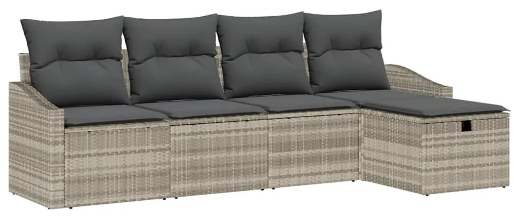 Conjunto de Sofás de Jardim 5 Peças com Almofadas Cinza Claro em Ratta