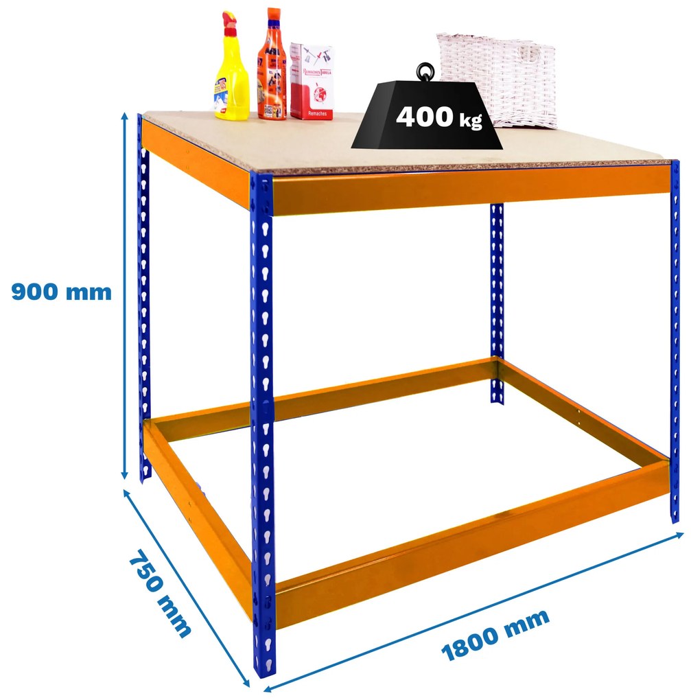 Bancada de Trabalho SIMONWORK BASIC 1 901875-1 AZUL/LARANJA/MADEIRA Casa, Escritório, Garagem, Oficina Capacidade 400 Kg Dimensões 900x1800x750 mm