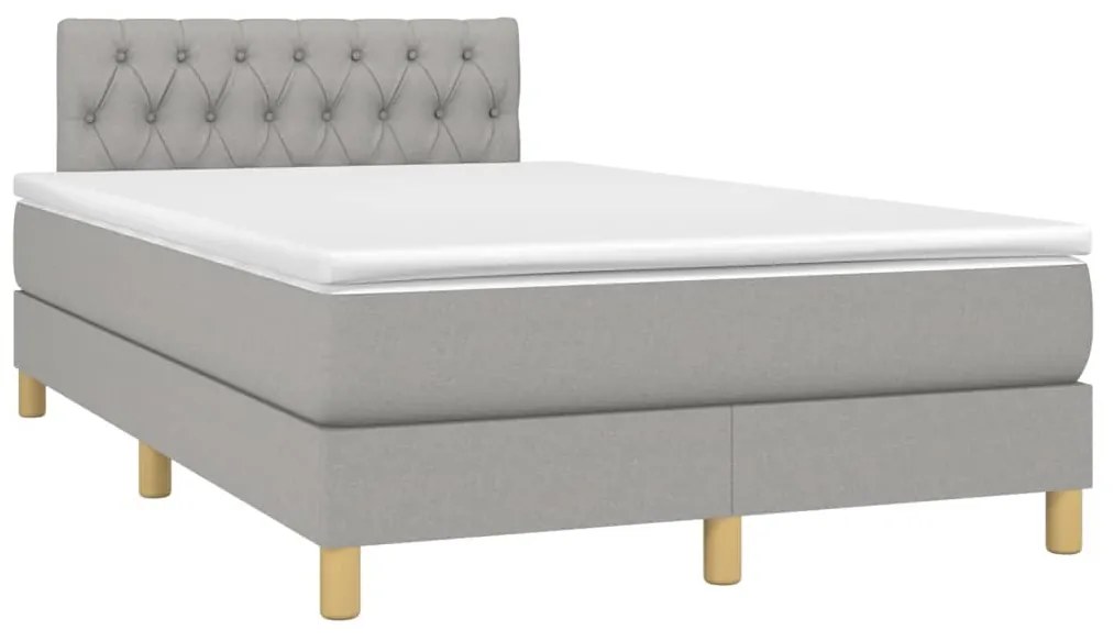 Cama box spring c/ colchão e LED 120x200 cm tecido cinza-claro