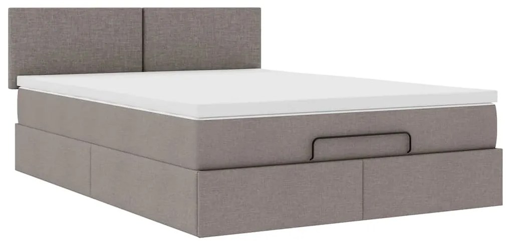 Cama Otomana com Colchão &amp; LEDs Taupe 140x200 cm Tecido