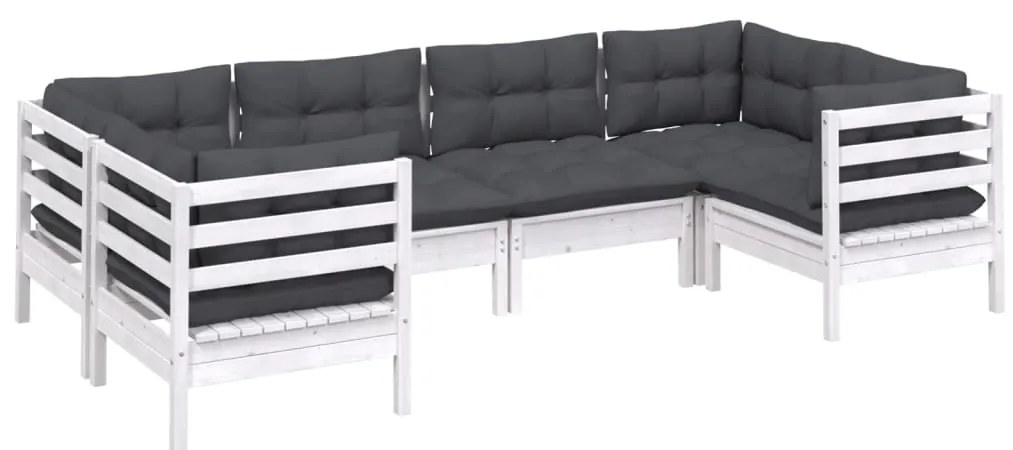 6 pcs conjunto lounge de jardim c/ almofadões pinho branco