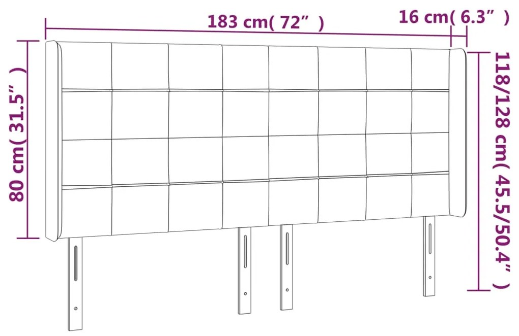 Cabeceira de cama c/ LED veludo 183x16x118/128 cm cinza-escuro