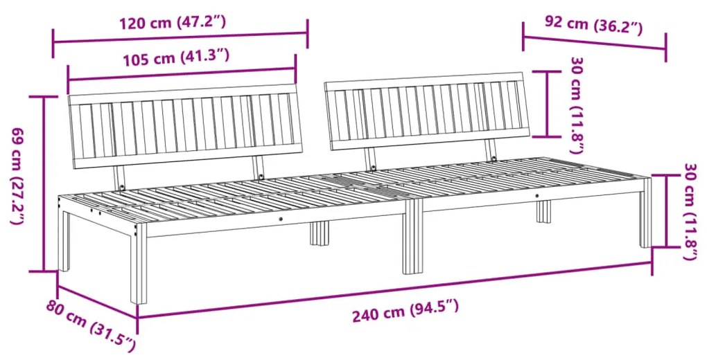 Sofá de centro paletes 2 pcs p/ jardim madeira de acácia maciça