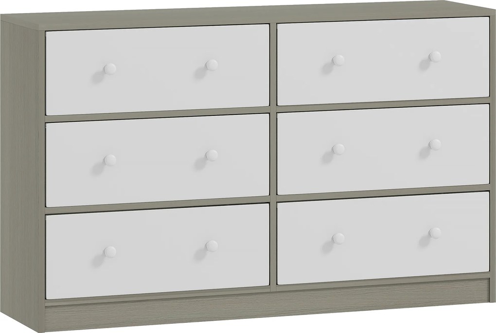 HOMCOM Cómoda com 6 Gavetas de Tecido Cómoda para Quarto Estrutura de Aço e MDF 114x30x70 cm Branco e Cinza | Aosom Portugal