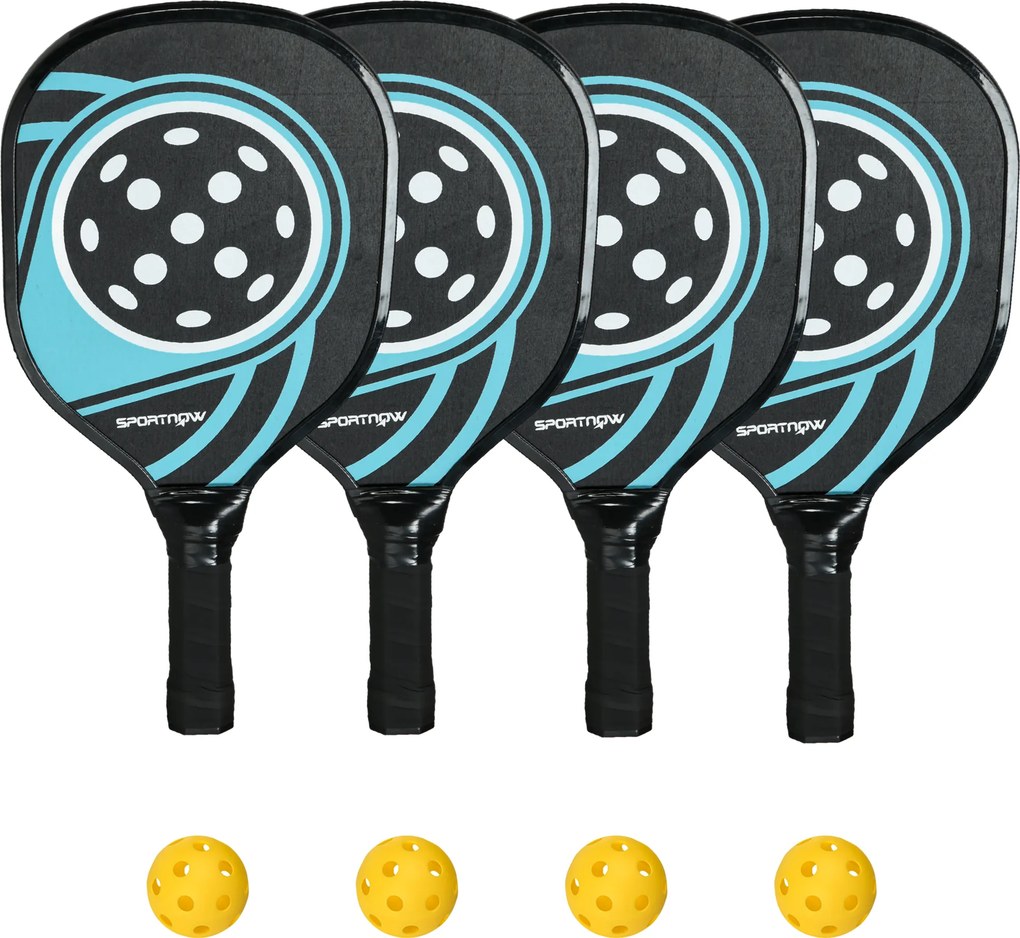 SPORTNOW Conjunto de Pickleball com 4 raquetes, 4 bolas, bolsa de transporte, leve e resistente, Azul+Preto | Aosom Portugal