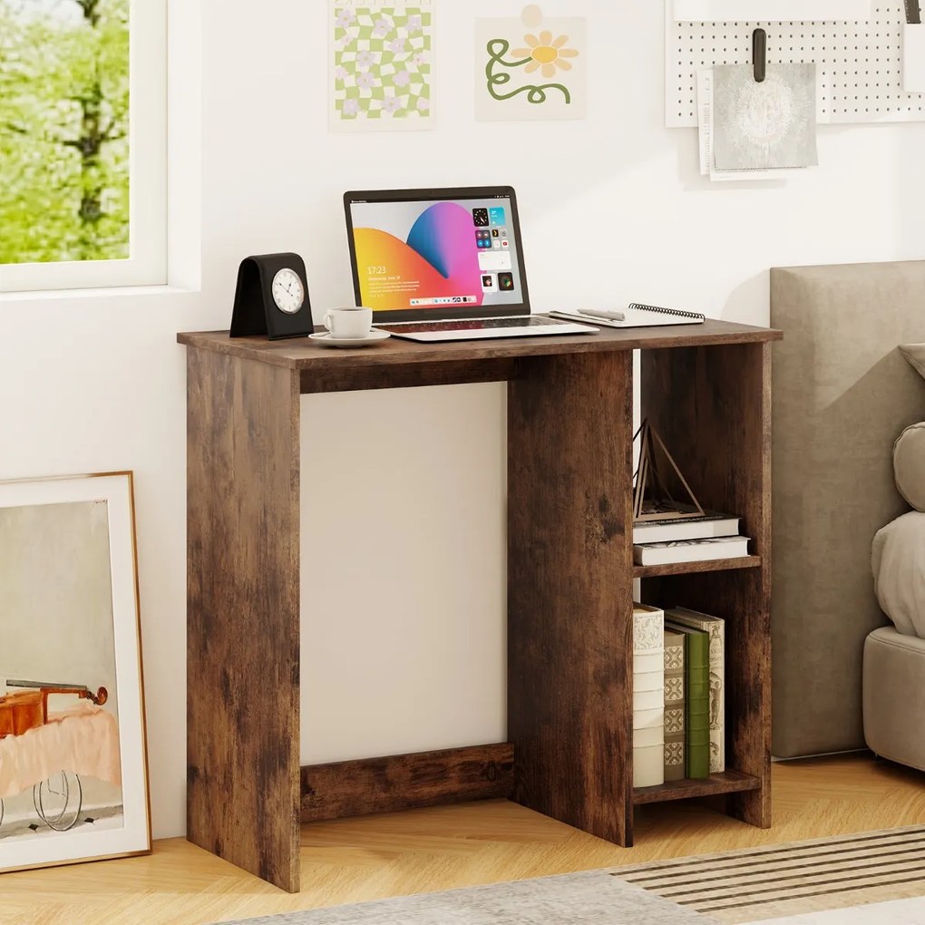 Mesa de trabalho para computador com 2 compartimentos, mesa de trabalho para espaços pequenos, 40 x 80 x 74 cm, natural