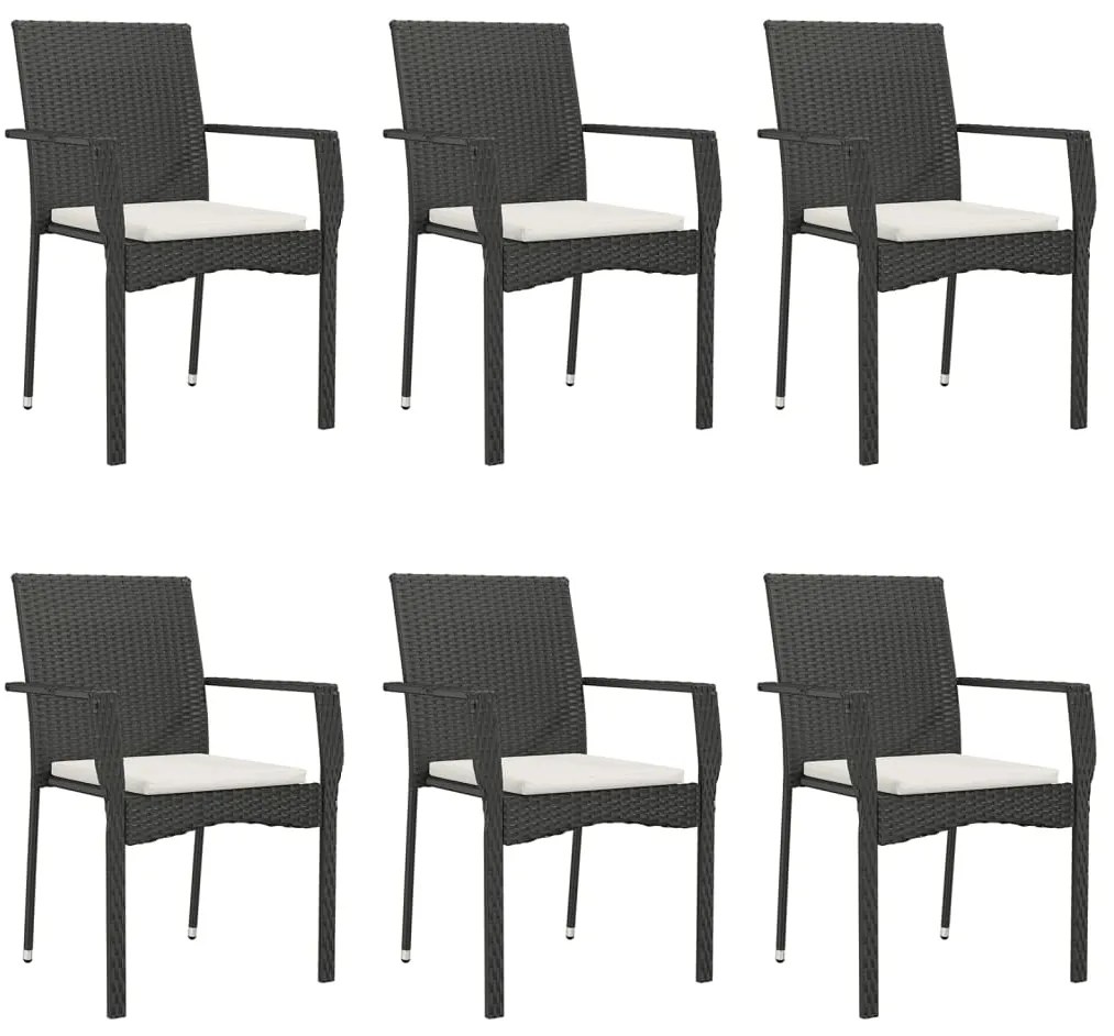 7 pcs conjunto de jantar p/ jardim c/ almofadões vime PE preto