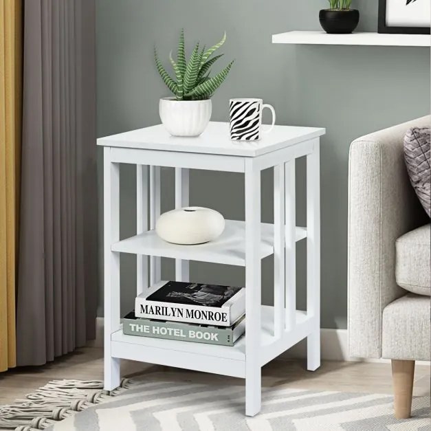 Mesa de cabeceira ou Mesa de apoio com barras de reforço Mesa de apoio para sofá para quarto Sala de estar Corredor 40 x 40 x 61 cm Branca