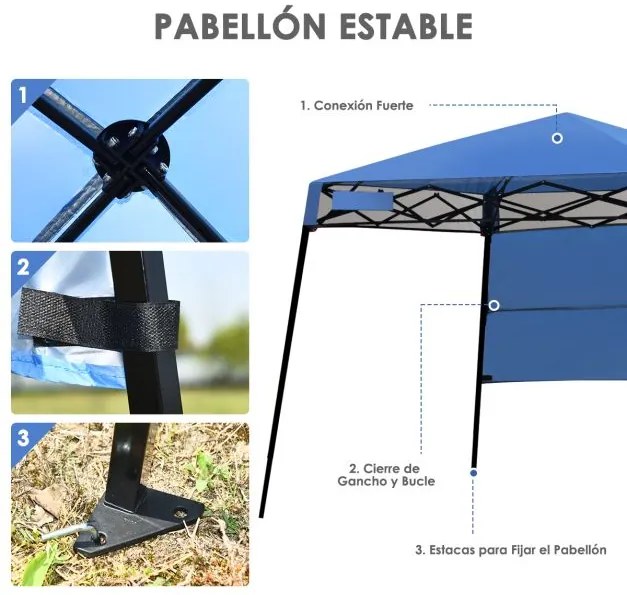 Tenda com abertura automática e pernas inclinadas 182 x 182 cm Toldo de proteção solar para exterior azul