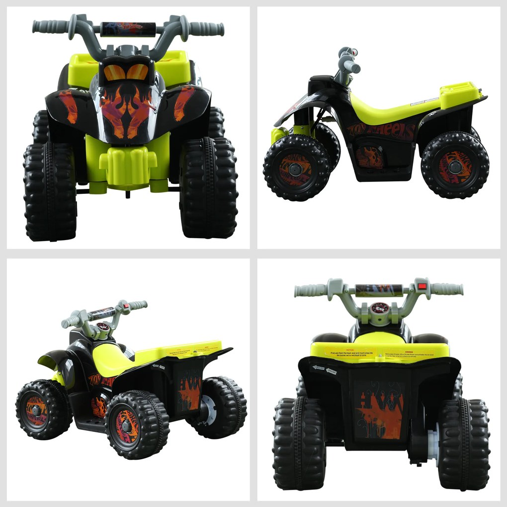 HOMCOM Quadriciclo Bateria 6V Mota Elétrica para Crianças acima de 18 Meses Velocidade 2,5km/h Carga Máx 20kg Sons Luzes e Carregador Incluido 66x43x43 Preto e Amarelo