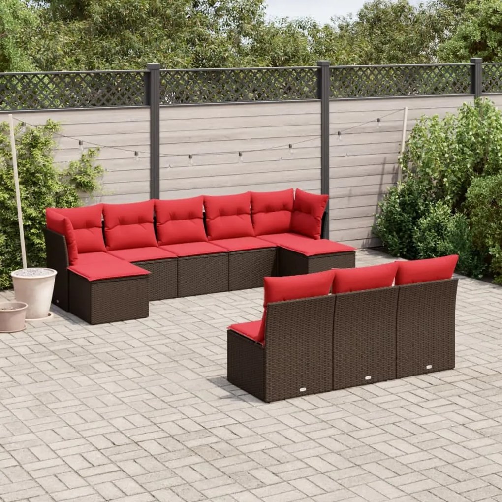 vidaXL 10 pcs conj. sofás jardim com almofadões vime PE castanho