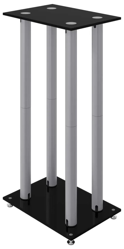 Suportes colunas 2 pcs vidro temperado 4 pilares preto/prateado
