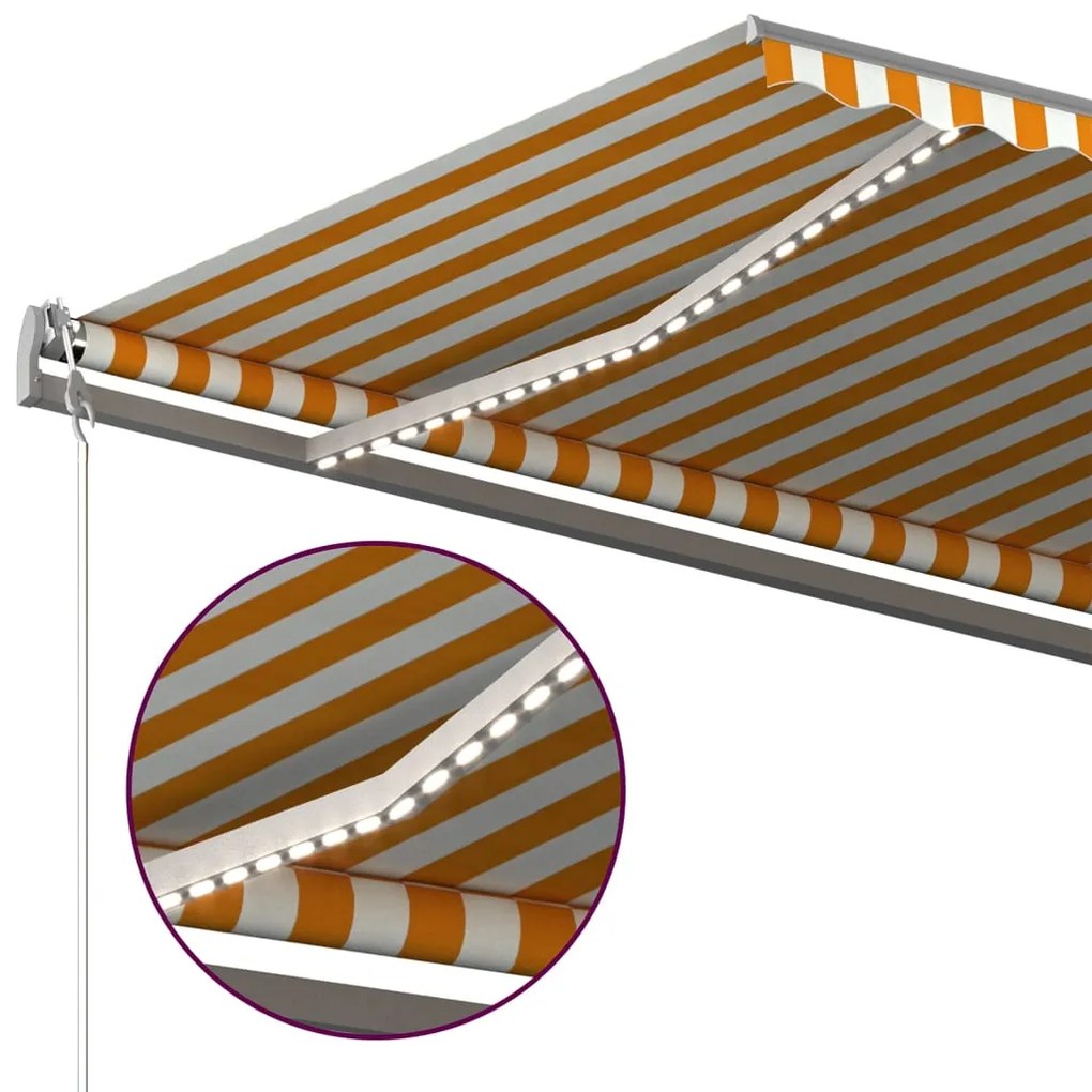 Toldo retrátil manual com LED 500x350 cm amarelo e branco