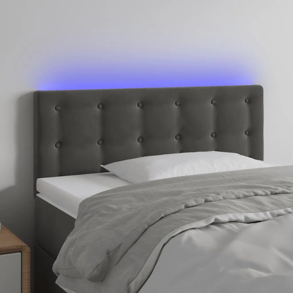 Cabeceira de cama c/luzes LED veludo 100x5x78/88cm cinza-escuro