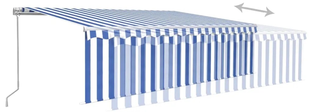 Toldo retrátil manual com estore/LED 5x3 m azul e branco