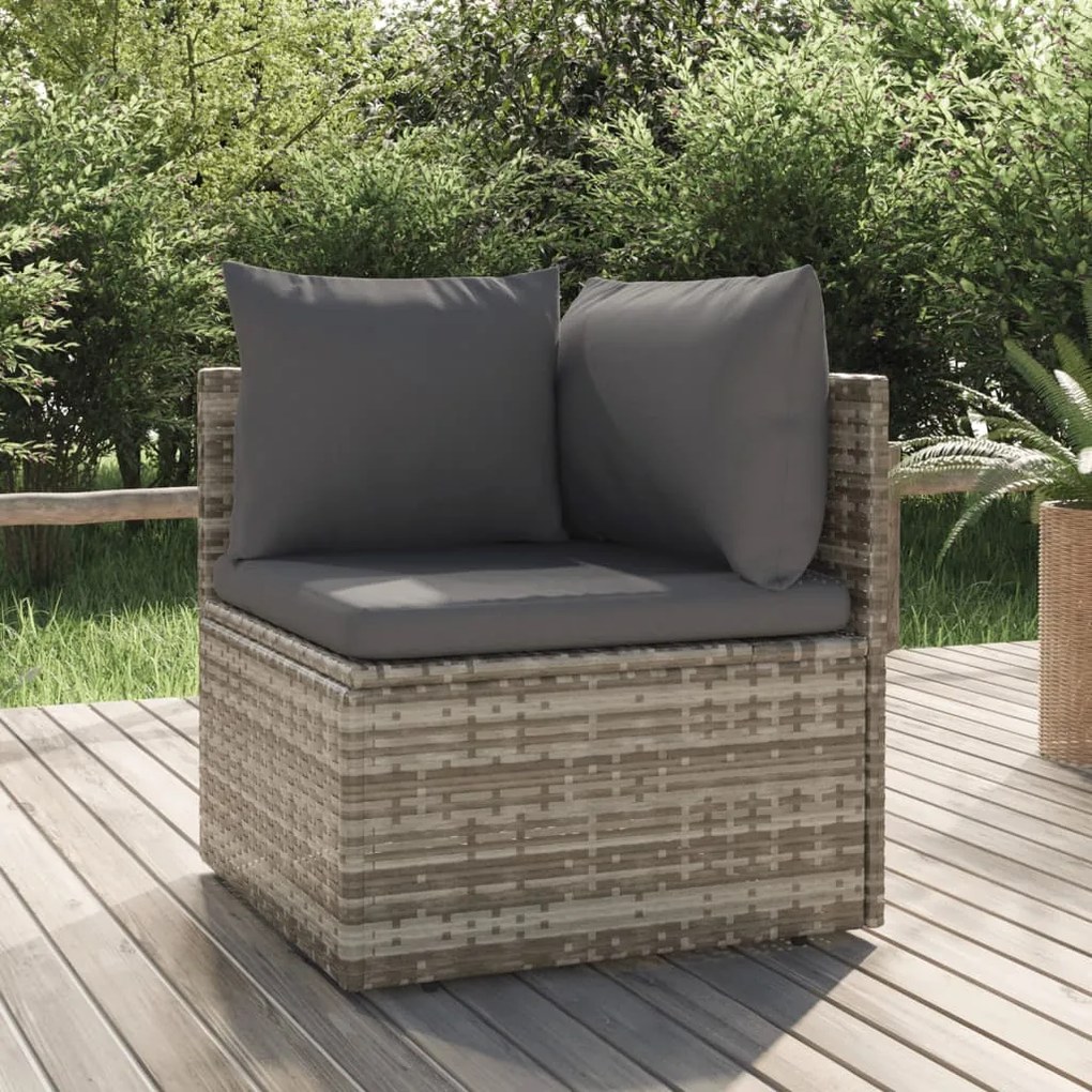 vidaXL Sofá de canto p/ jardim c/ almofadão 57x57x56 cm vime PE cinza