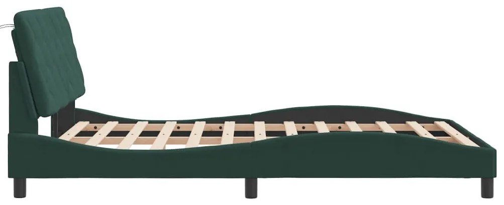 Estrutura de cama sem colchão 140x200 cm veludo verde-escuro