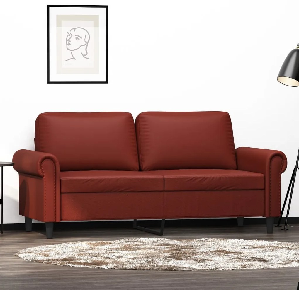 vidaXL Sofá de 2 lugares 140 cm couro artificial vermelho tinto