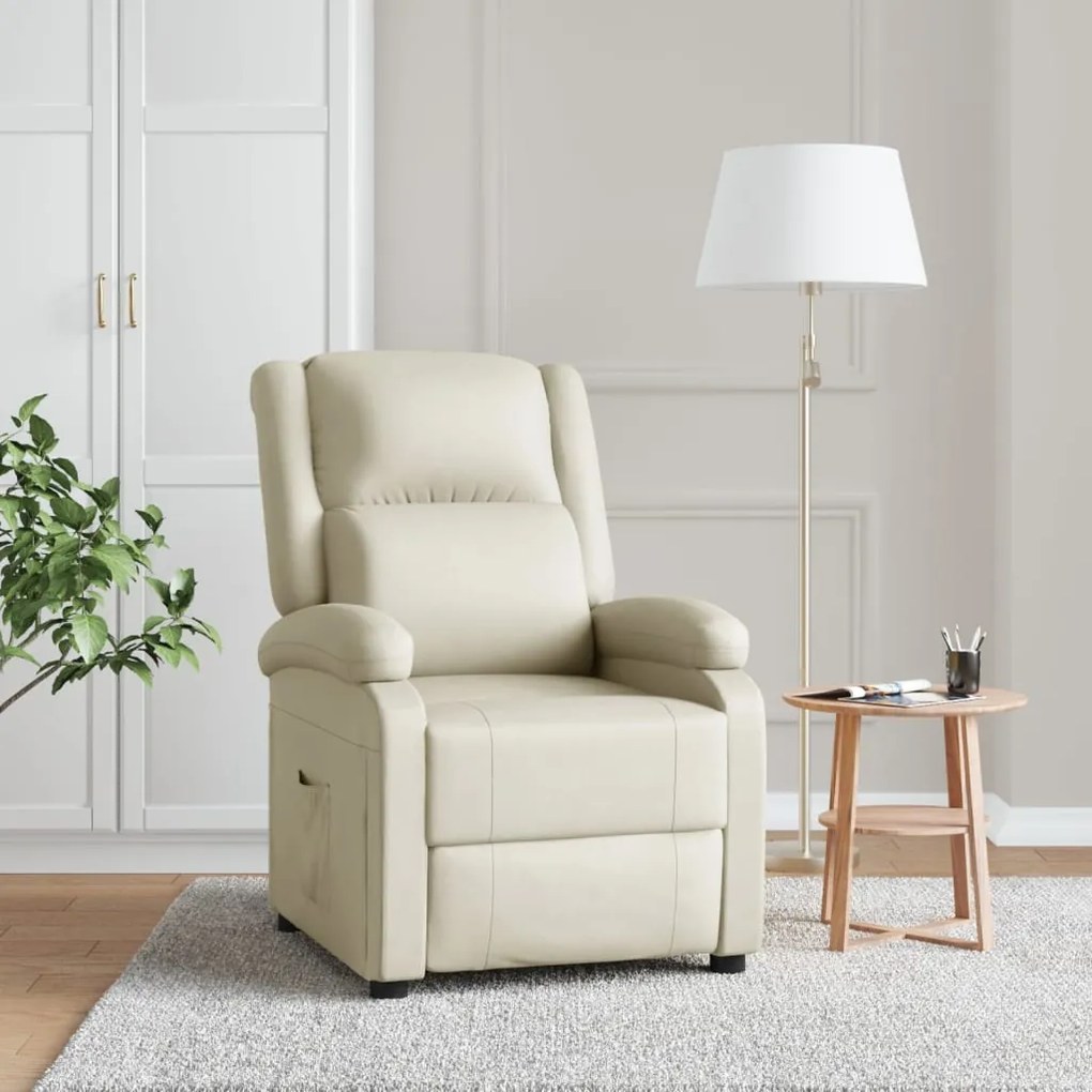 322437 vidaXL Poltrona reclinável couro artificial cor creme