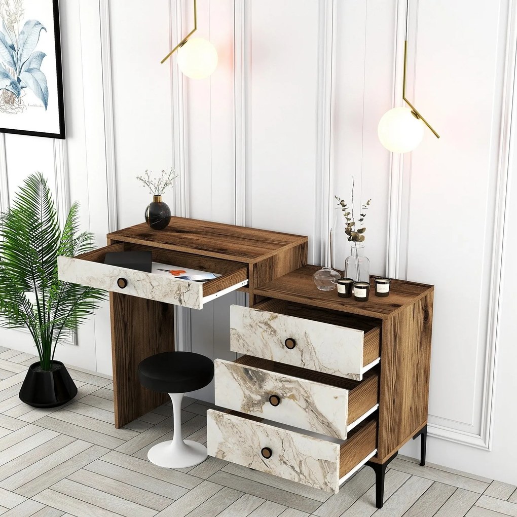 Mesa de Maquilhagem Lizbon500 – Nogueira e Branco – 124x84,7x40 cm
