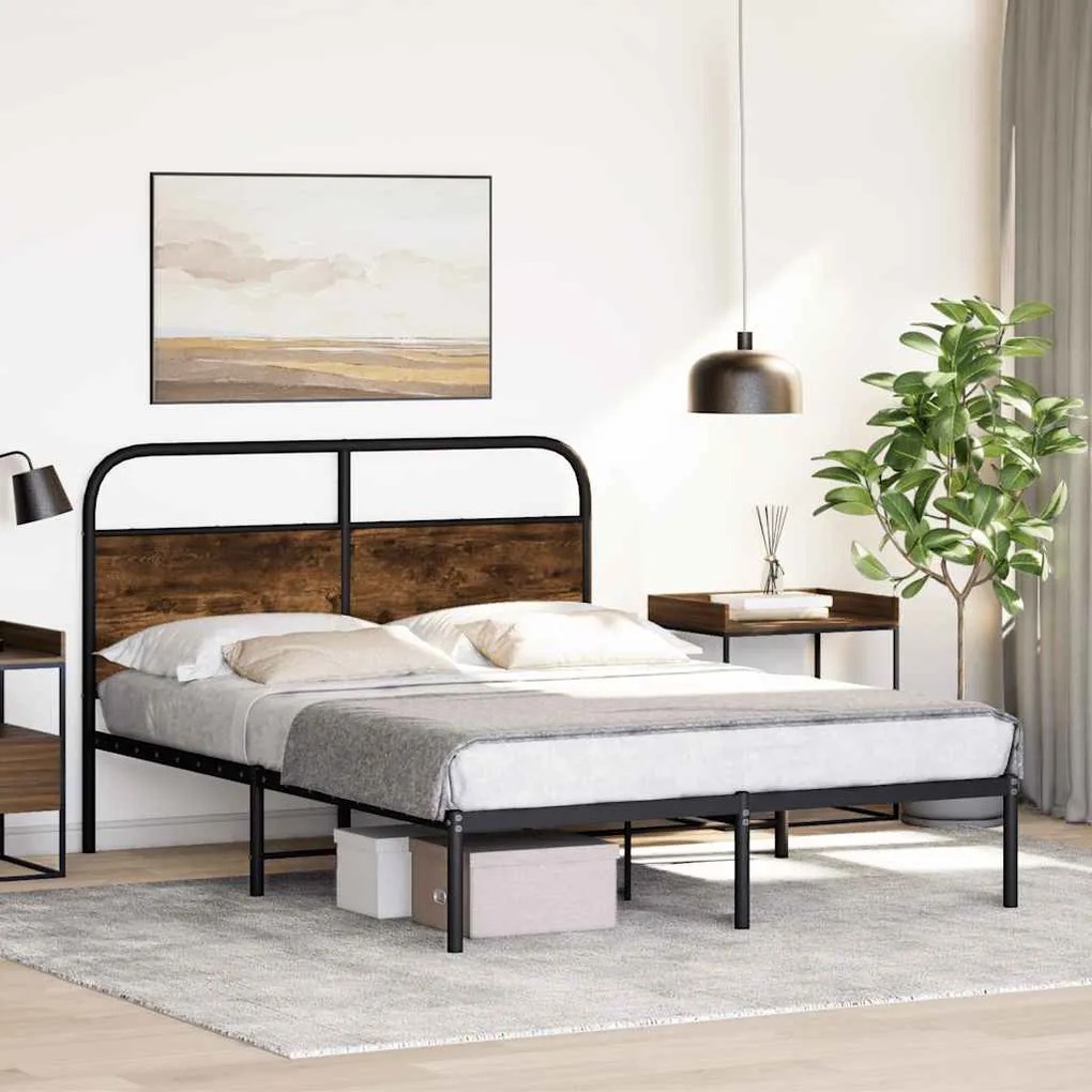 Estrutura de cama s/ colchão derivados madeira carvalho fumado