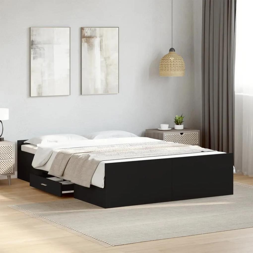 Estrutura de cama c/ gavetas 135x190 cm derivados madeira preto