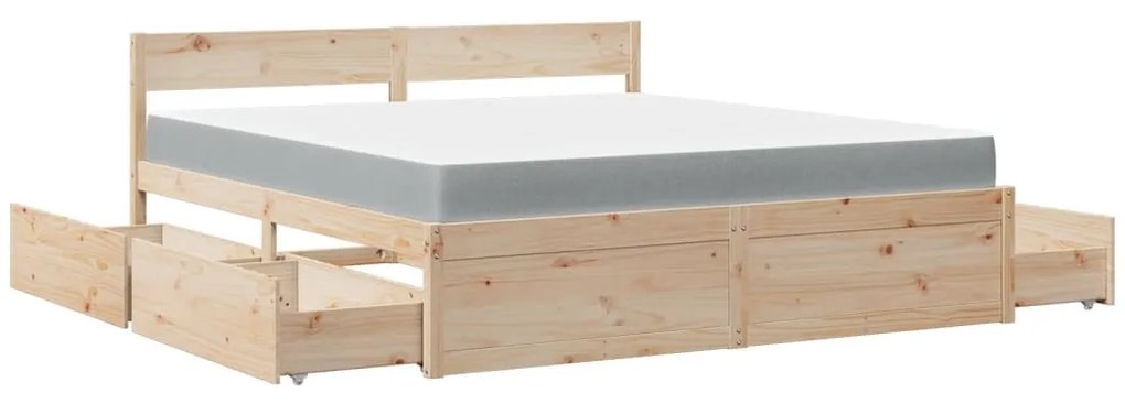 Cama com gavetas e colchão 180x200 cm madeira de pinho maciça