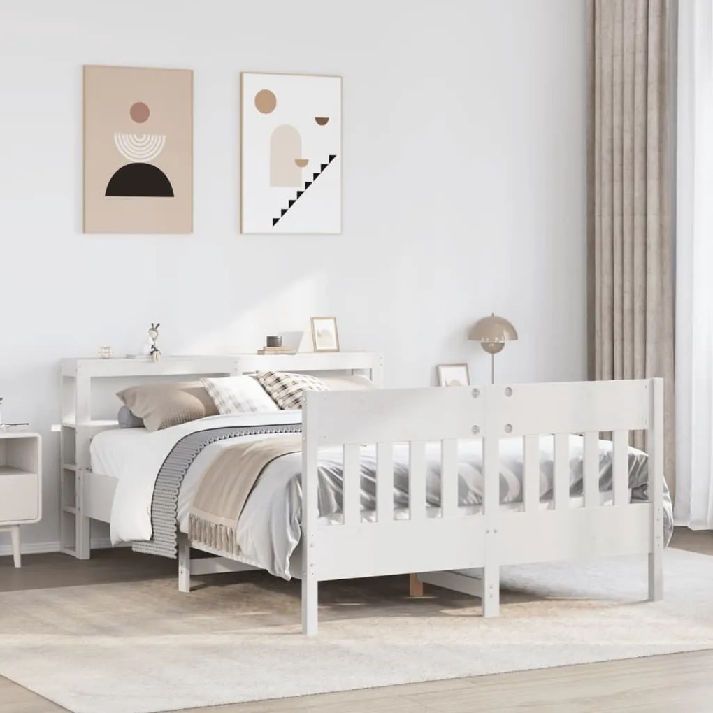 Cama sem colchão 140x190 cm madeira de pinho maciça branco