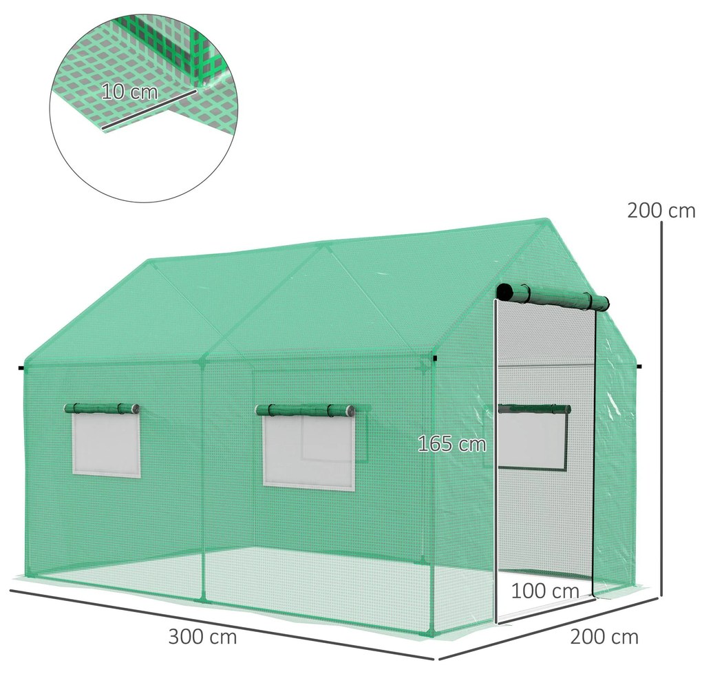 Outsunny Estufa tipo Túnel 2x3x2 m Estufa de Exterior com 4 Janelas de