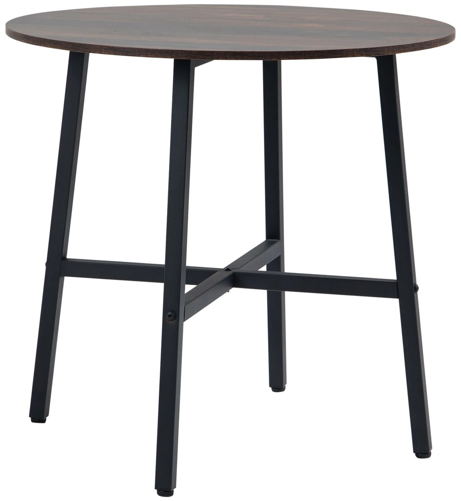 HOMCOM Mesa de Sala de Jantar Redonda para 4 Pessoas Mesa de Cozinha Moderna com Pés de Aço Ø80x76 cm Marrom e Preto