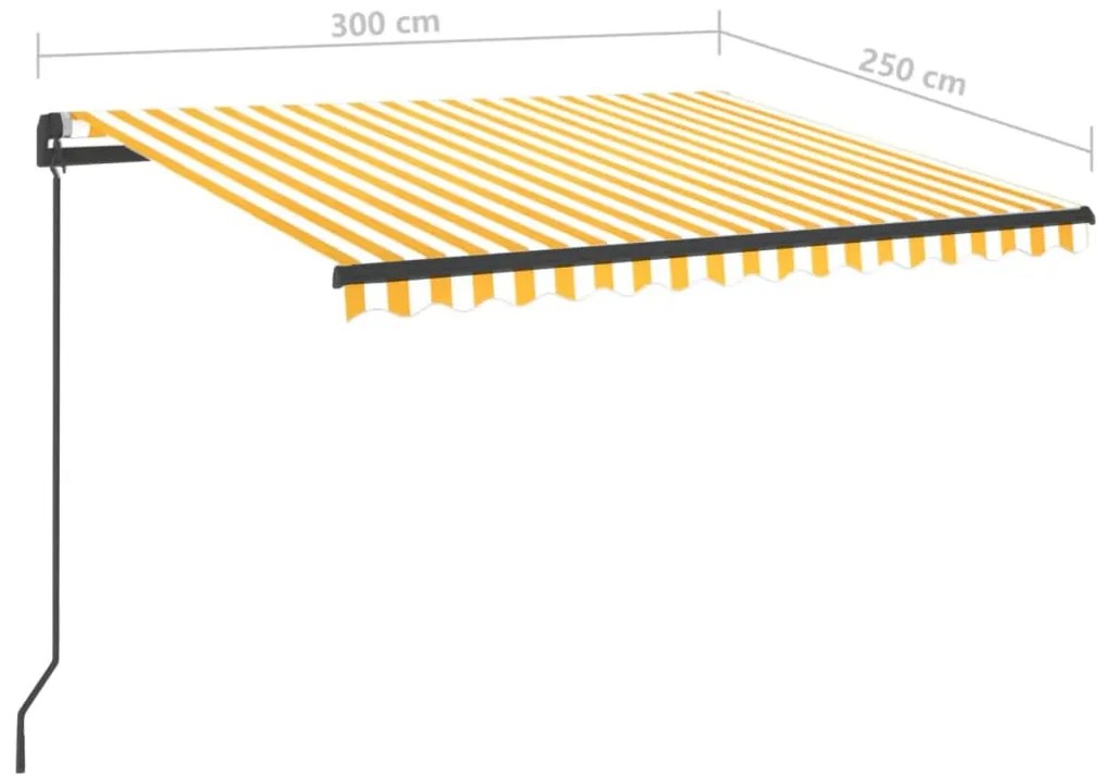 Toldo retrátil manual com LED 3x2,5 m amarelo e branco