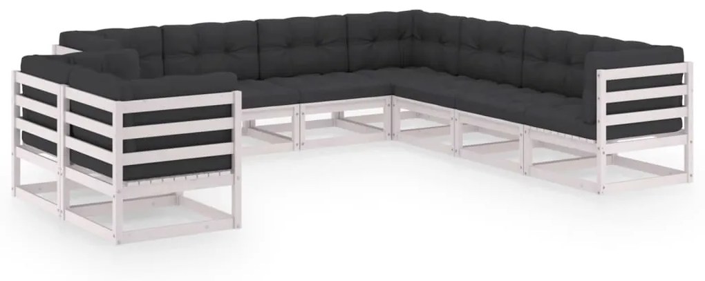 vidaXL 9 pcs conj. lounge de jardim c/ almofadões pinho maciço branco